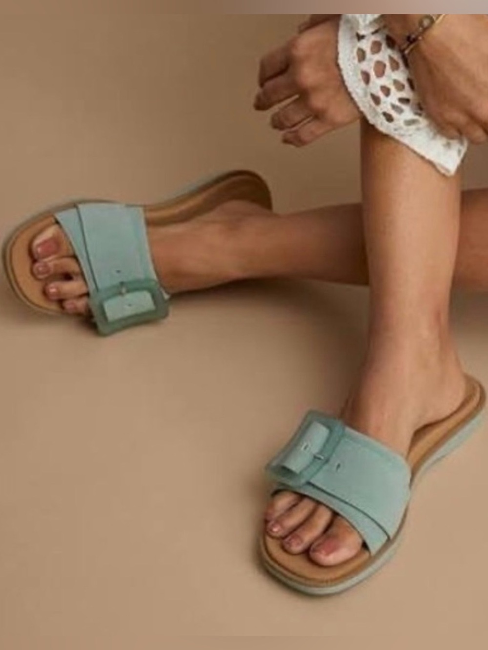 Reef Mint Green Slide Sandals with Tan Footbed - Picture 2 of 9